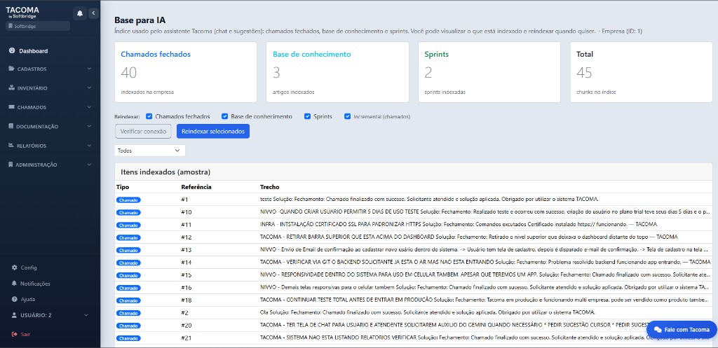 Preferências e controles de atendimento no Tacoma